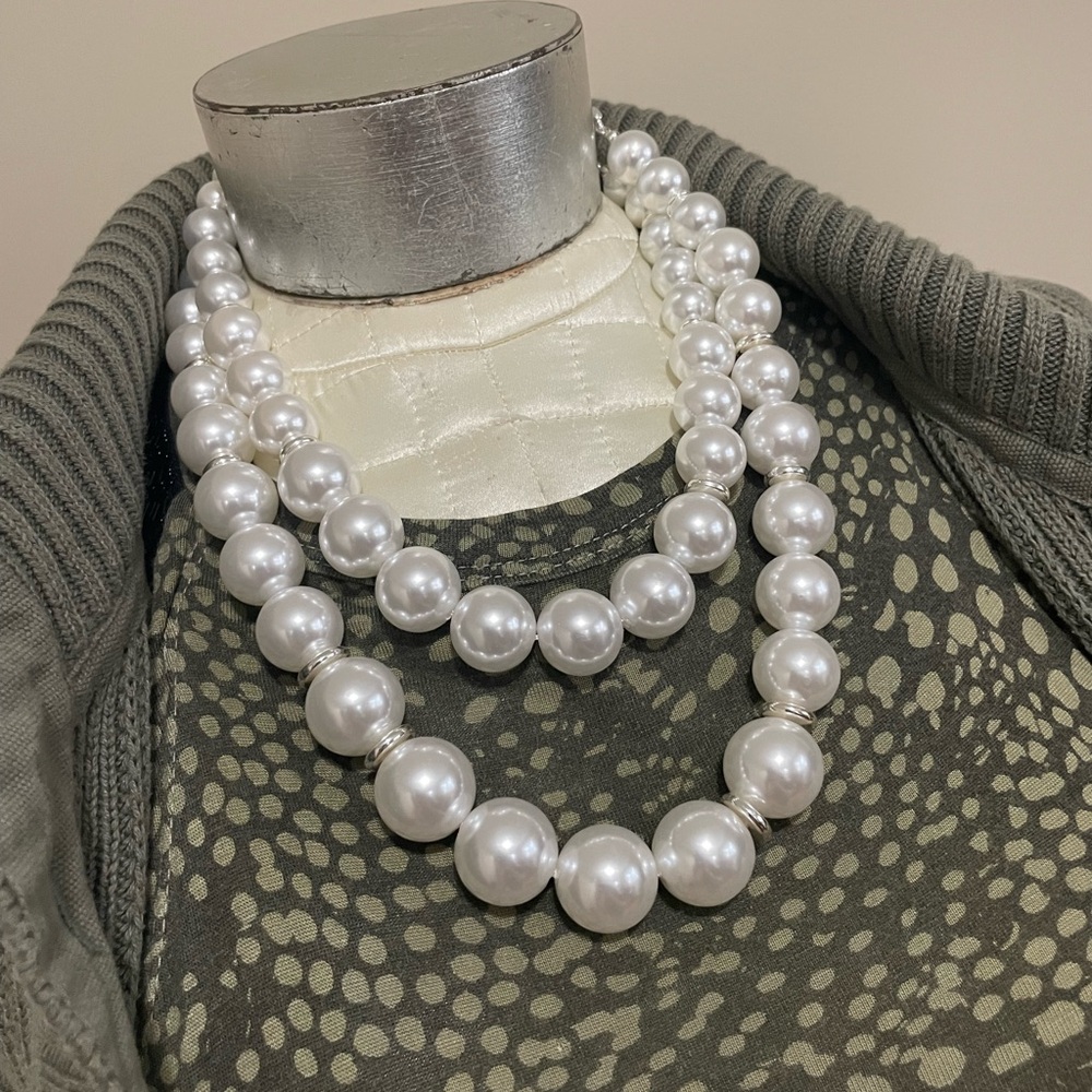 XL double strand white pearl statement necklace - Picture 1 of 5